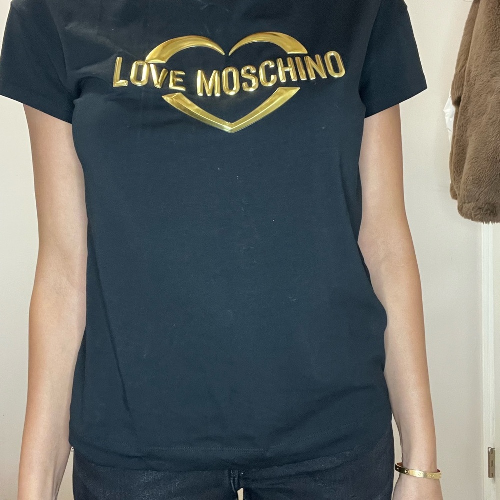 Love Moschino Black Tee with Gold Heart Logo
